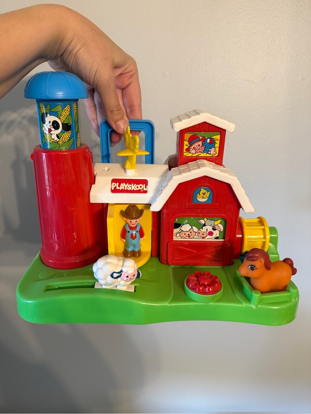 Vintage Playskool Activity Farm Toy 1989 Popup Spin Push Squeeze